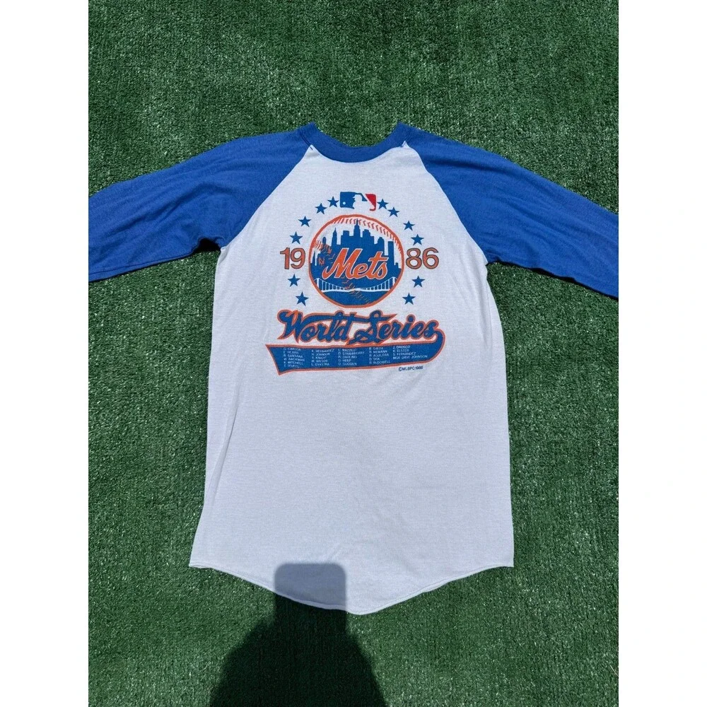 Rare New York Mets Official 1986 World Series Ringer T-shirt youth size medium